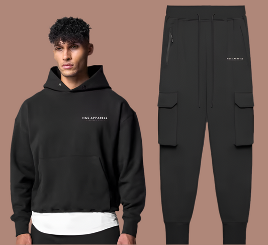 Men’s Black Cargo Tracksuit Set